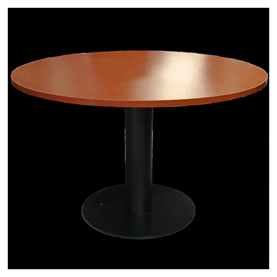 Mesa De Reunion Redonda, 120 Cm, Cubierta 24Mm, Color Cerezo, Base De Metal Color Negro 1