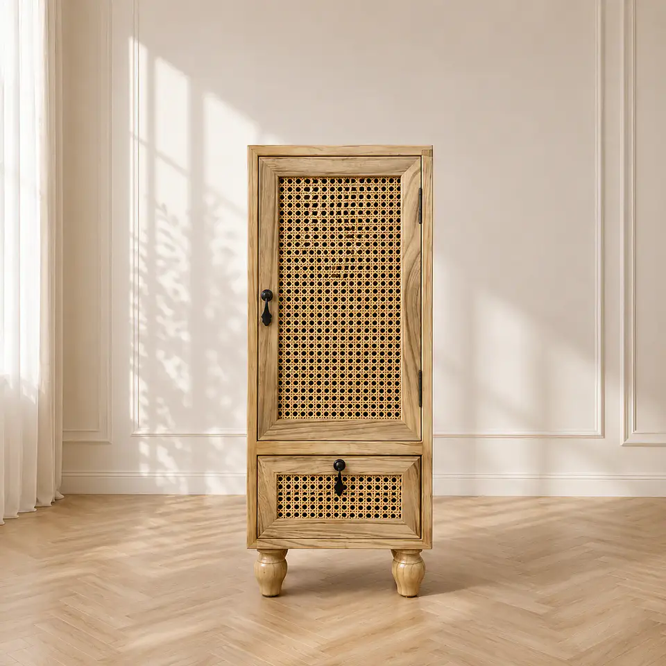 MUEBLE DE MADERA HAYA CON RATAN NATURAL 1