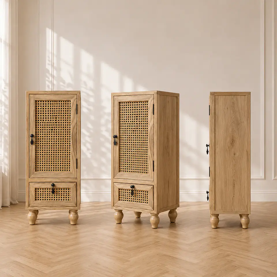 MUEBLE DE MADERA HAYA CON RATAN NATURAL 2