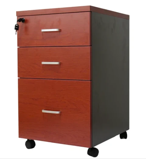 Cajonera Móvil Con Kardex, 2 Cajones + 1 Kardex, Primer Cajón Con Llave, 70X40X40, Color Cerezo