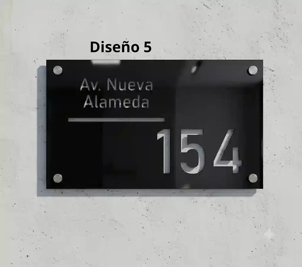 Placa Número Casa Acrílico Personalizada Premium | Diseño Moderno Chile - Modelo Medium 5