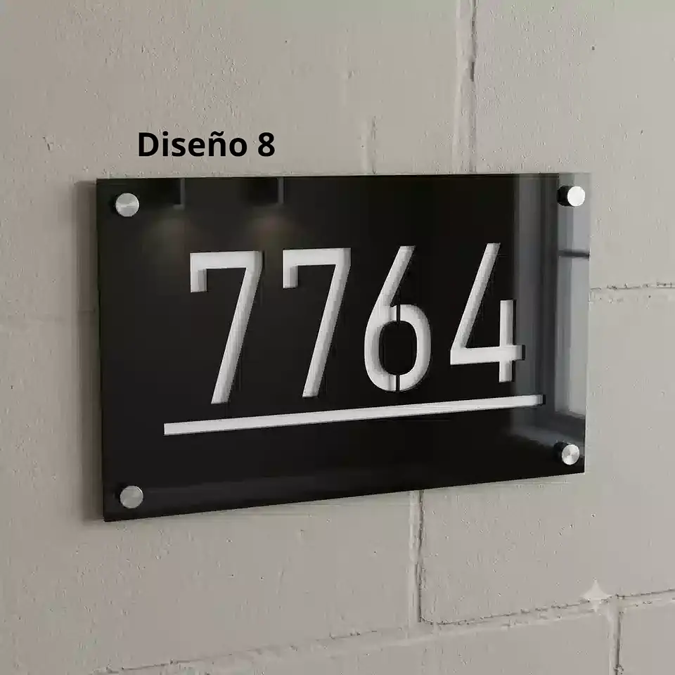Placa Número Casa Acrílico Personalizada Premium | Diseño Moderno Chile - Modelo Medium 8