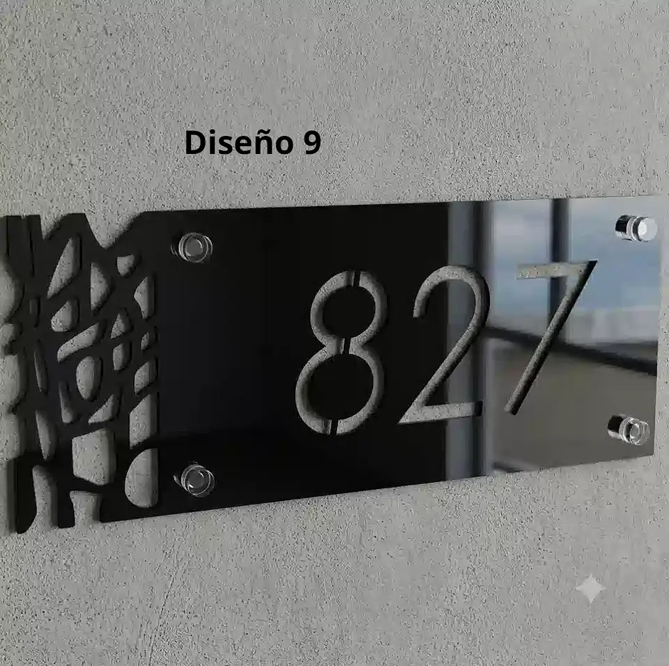 Placa Número Casa Acrílico Personalizada Premium | Diseño Moderno Chile - Modelo Medium 9