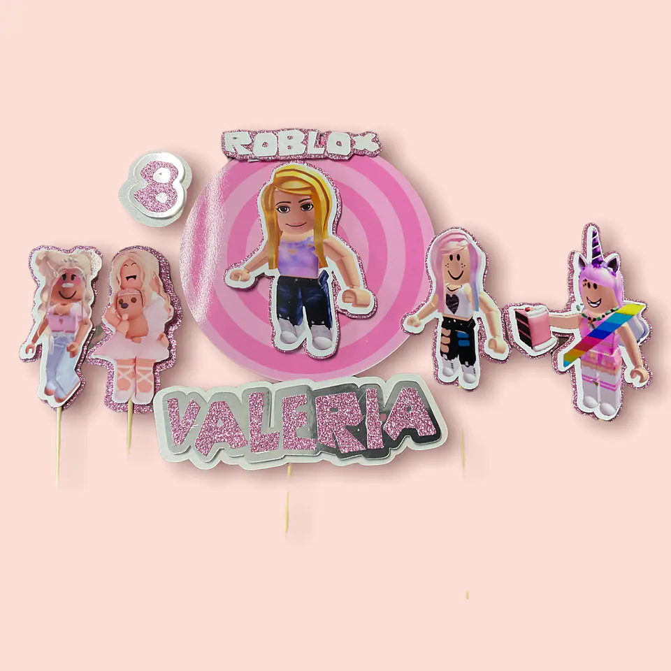 Set topper para pastel Robox rosa 1
