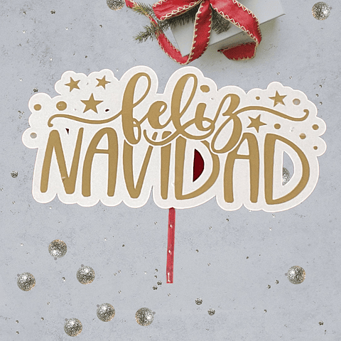 Topper cake feliz navidad blanco t dorado