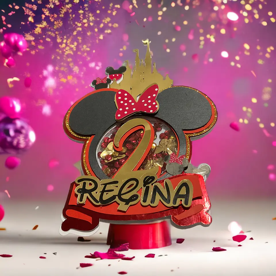 Topper para pastel Minnie roja shaker 1