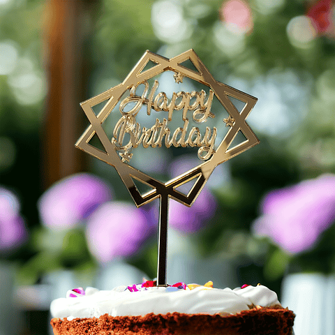 Topper Happy Birthday Acrilico cuadrado