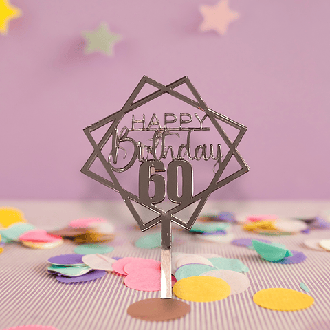 Topper Happy Birthday Acrilico cuadrado personalizado