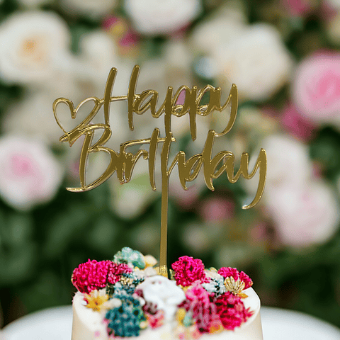Topper Happy Birthday Acrilico modelo corazon