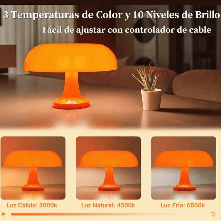 Lámpara Retro Led Tipo Hongo Moderna Regulable 3 Tonos + 1 Niveles de Brillo  5