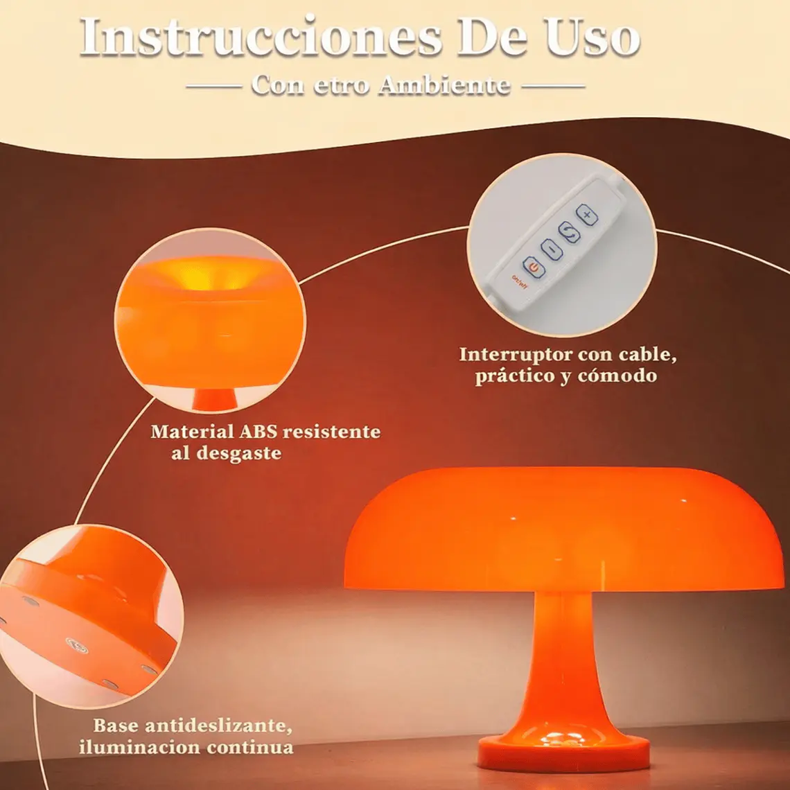 Lámpara Retro Led Tipo Hongo Moderna Regulable 3 Tonos + 1 Niveles de Brillo  6