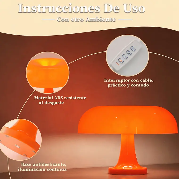 Lámpara Retro Led Tipo Hongo Moderna Regulable 3 Tonos + 1 Niveles de Brillo  6