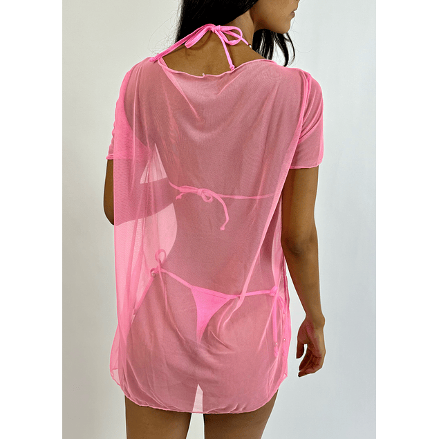 CAMISETA OVERSIZED TRANSPARENCIA ROSA