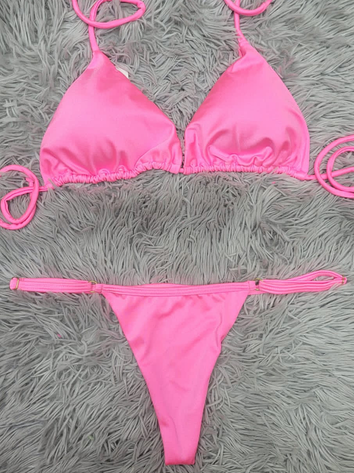 PACK BIKINI SATINADO + VESTIDO TEJIDO + SOMBRERO BOHO 9