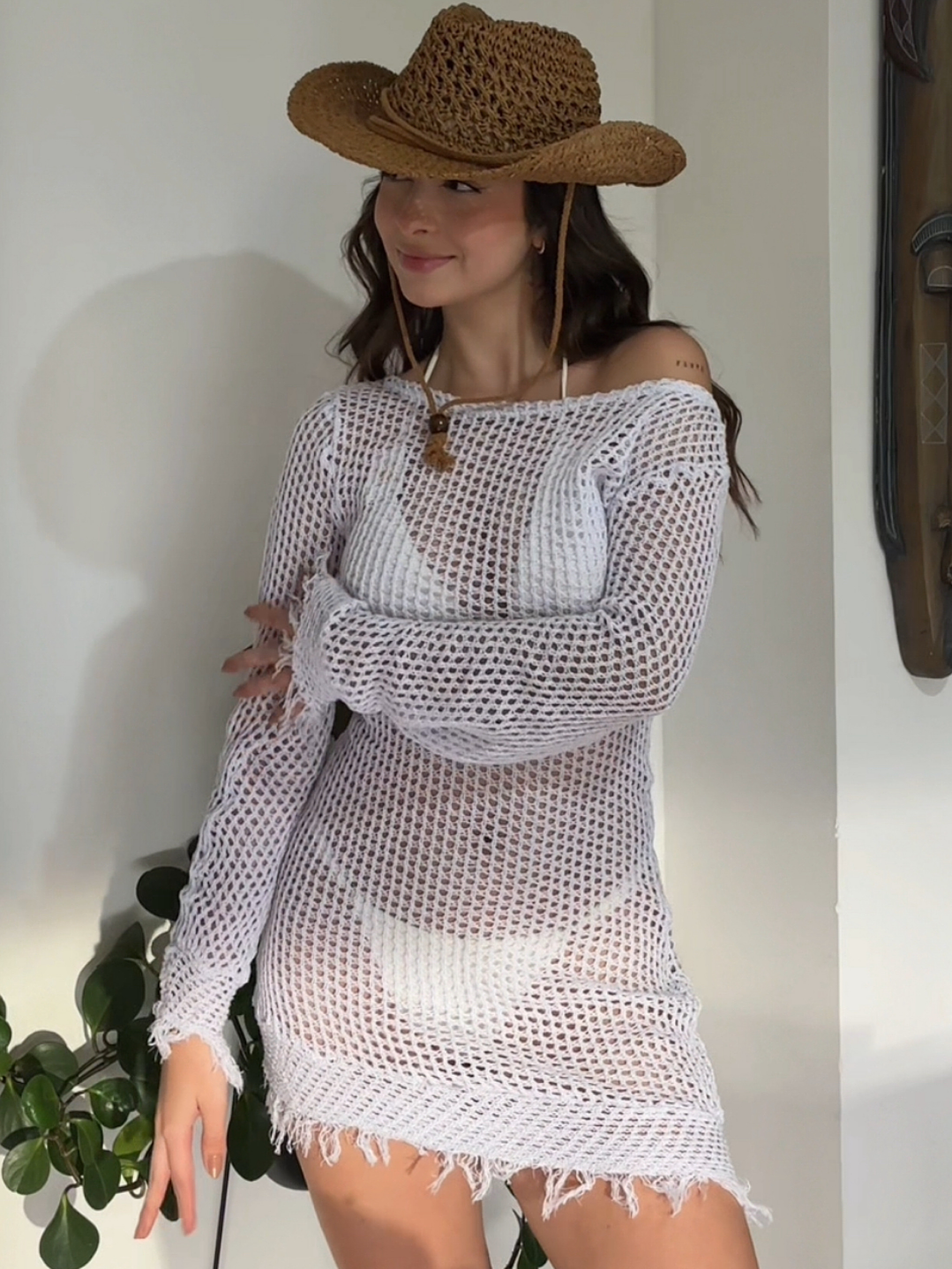 PACK BIKINI SATINADO + VESTIDO TEJIDO + SOMBRERO BOHO 2