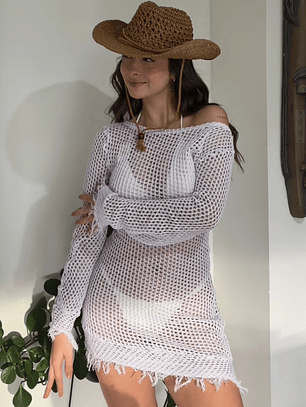 PACK BIKINI SATINADO + VESTIDO TEJIDO + SOMBRERO BOHO