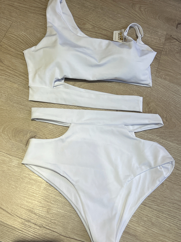 BAZAR BIKINI TALLE ALTO CORTES BLANCO TALLA M IMP 2