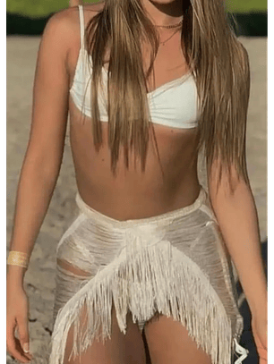 BAZAR PAREO CORTO FLECOS BEIGE IMP