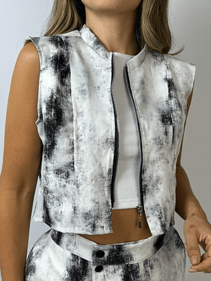 BAZAR CHALECO ESTAMPADO BLANCO TALLA M