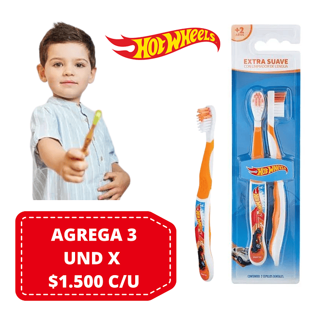 Cepillo de Dientes Duo HotWheels Extra Suaves - 2 Unidades  