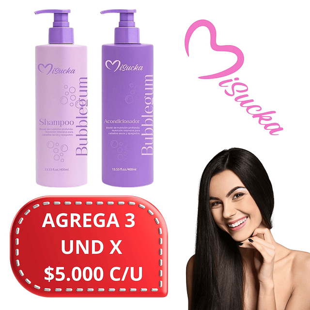 Pack de Shampo y Acondicionador Bubblegum 400 Ml Misucka
