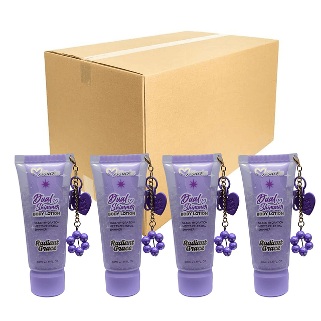 Caja de 12 Lociones Corporales Colgante Duo con Brillo de Misucka 50 Ml - Radiant Grace