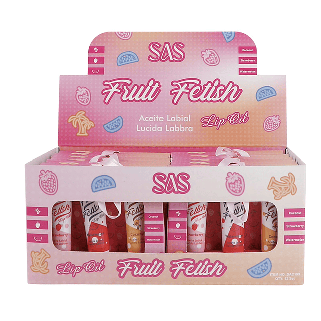 Display de 12 Set de Aceites de Labios SAS Cosmetics - SAC199 