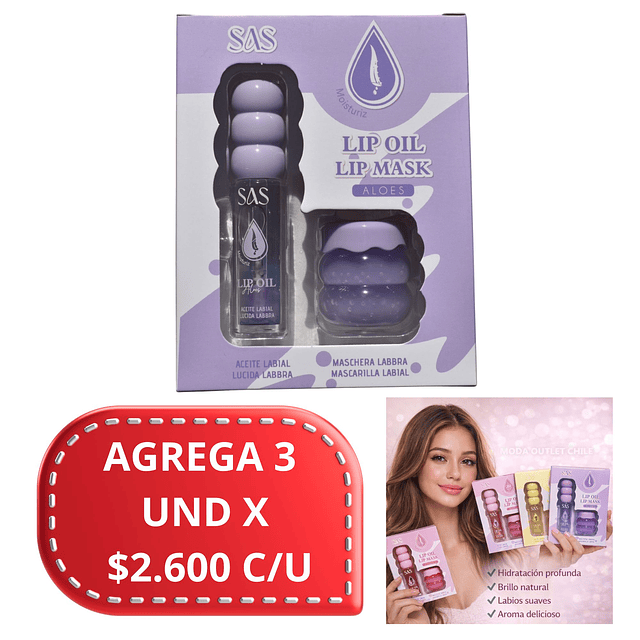 Set de Aceite Labial + Mascara de Labios SAS Cosmetics - SAC186 - ALOES