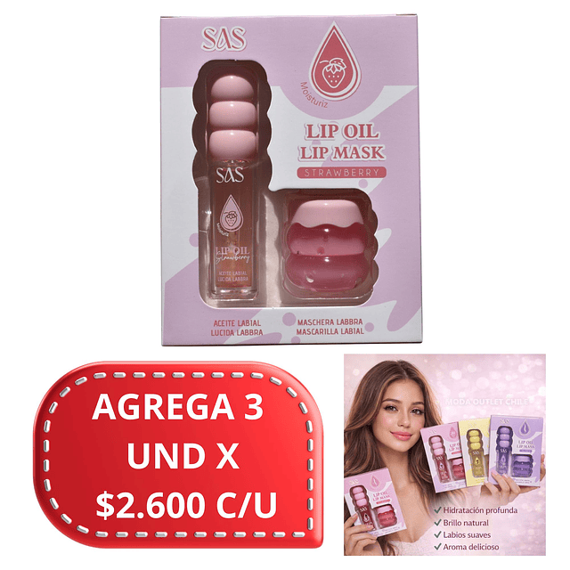 Set de Aceite Labial + Mascara de Labios SAS Cosmetics - SAC186 - STRAWBERRY