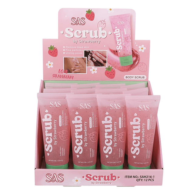 Caja de 12 Exfoliantes Corporales SAS Cosmetics 72g - SAH216-1 - STRAWBERRY