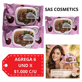 Toallitas Desmaquillantes SAS Cosmetics - Coconut 30 Toallas