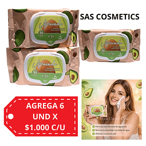 Toallitas Desmaquillantes SAS Cosmetics - Avocado 30 Toallas