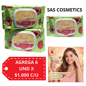 Toallitas Desmaquillantes SAS Cosmetics - Peach 30 Toallas