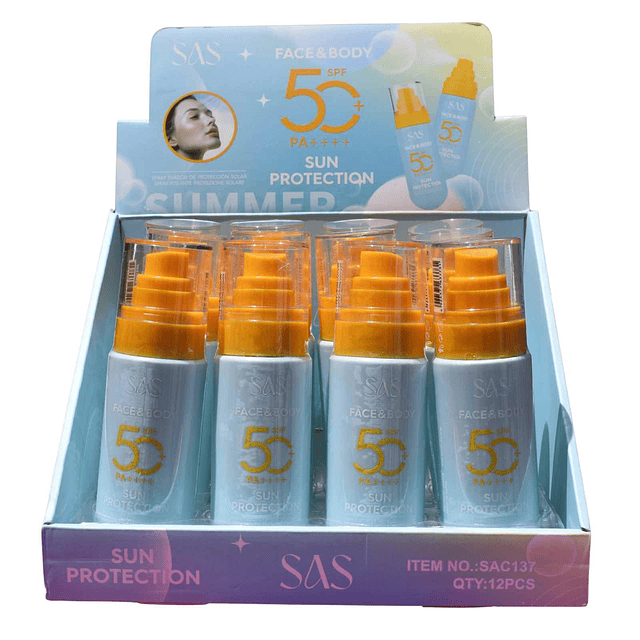 Display de 12 Protectores Solares  SAS Cosmetics 50 SPF - SAC137
