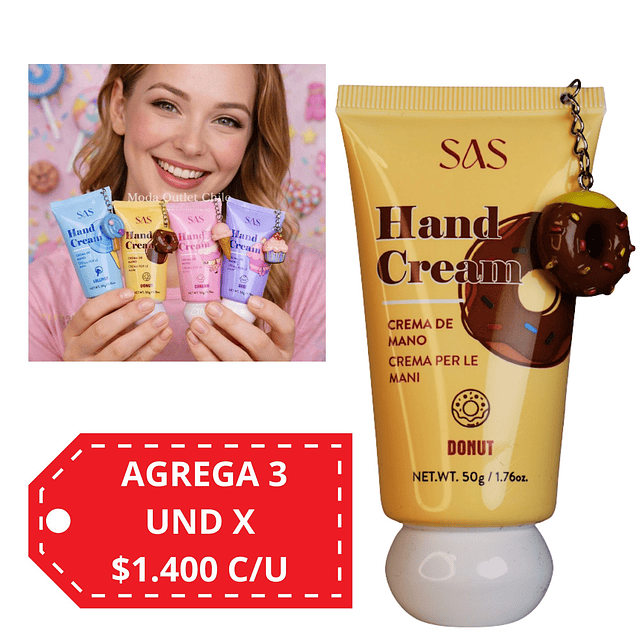 Crema de Manos Hidratante SAS Cosmetics 50g- SAH180 - DONUT