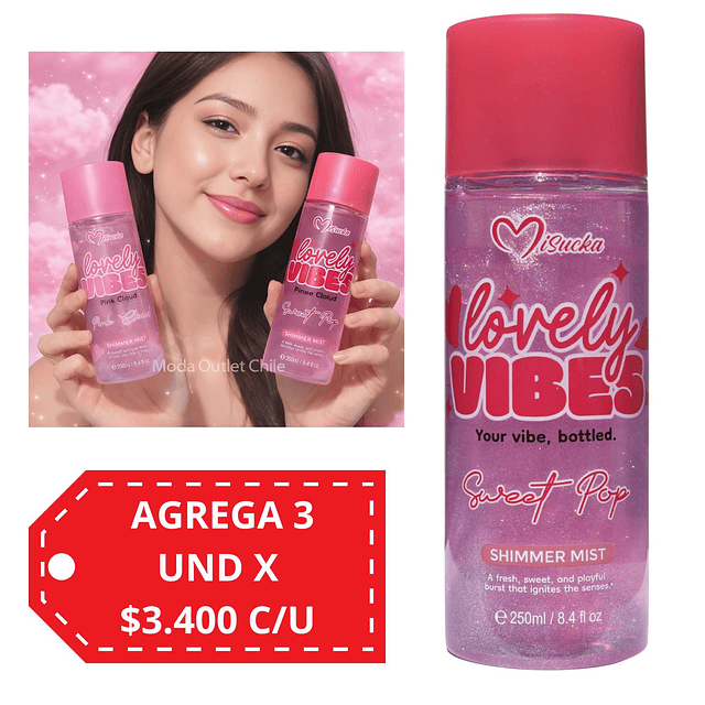 Body Mist Misucka Lovely Vibes Con Shimmer / Brillo  250 Ml  - SWEET POP 