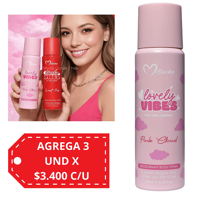 Body splash Desodrante de Misucka Lovely Vibes 250 Ml  - PINK CLOUD