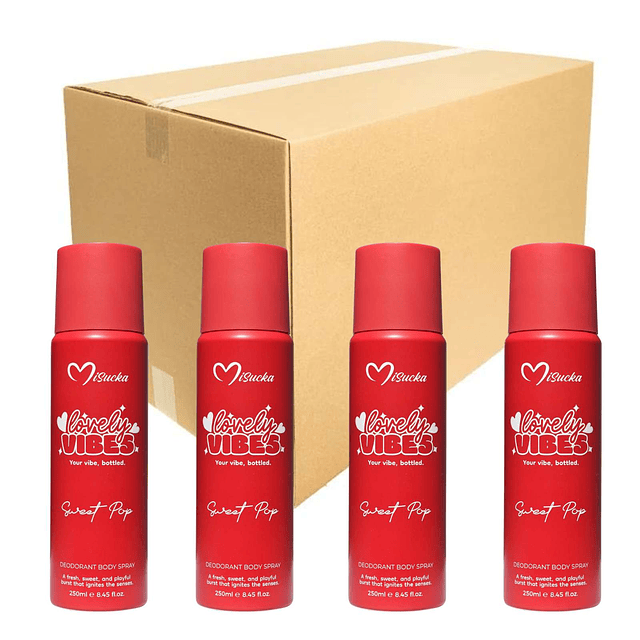 Caja de 12 Body splash Desodrante de Misucka Lovely Vibes 250 Ml - Sweet Pop