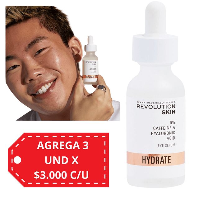 Serúm de Ojos Revolution Skin 5% Caffeina & Acido Hyaluronico 30 ML