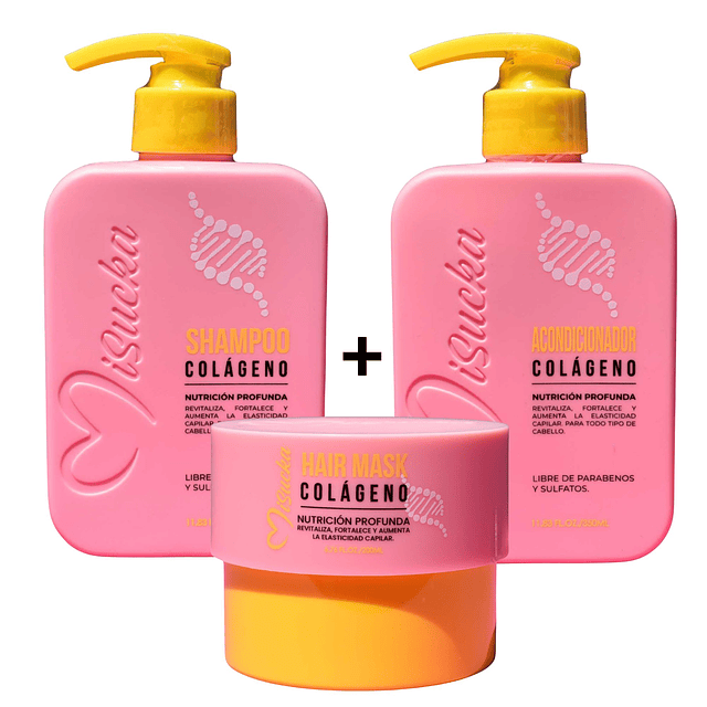 Tripack Shampoo Acondicionador + Mascarilla Capilar de Colageno - Misucka 