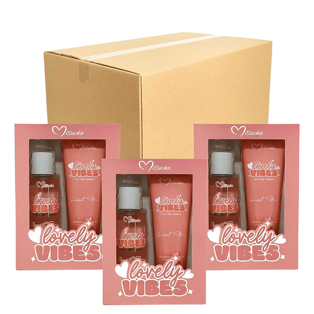 Caja de 12 Pack Duo Fragancia + Crema Corporal Lovely Vibes Sunset Glow - Misucka 