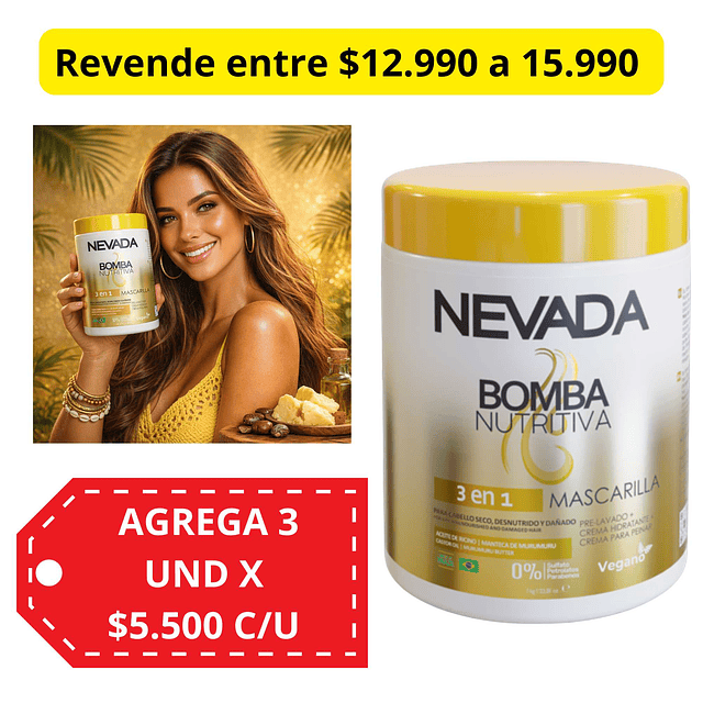 Mascarilla Capilar 3 en 1 NEVADA Bomba Nutritiva - 1 KG