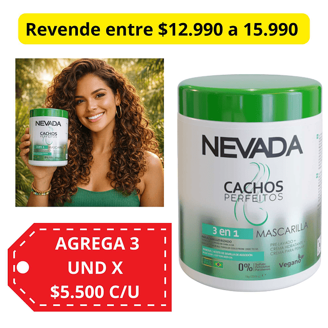 Mascarilla Capilar 3 en 1 NEVADA Cachos Perfectos - 1 KG