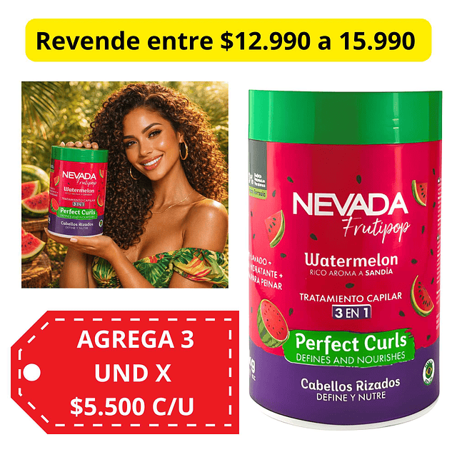 Mascarilla Capilar 3 en 1 NEVADA Rizos Watermelon - 1 KG