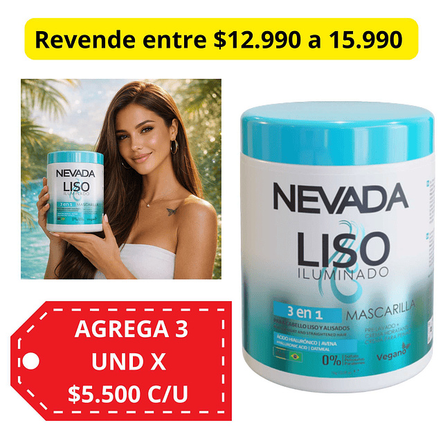 Mascarilla Capilar 3 en 1 NEVADA Liso Iluminado - 1 KG