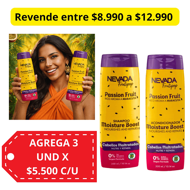 Pack Shampo y Acondicionador NEVADA Cabellos Maltratados Maracuya - 300 Ml