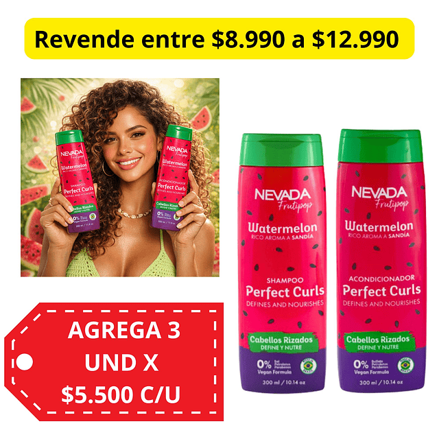 Pack Shampo y Acondicionador NEVADA Rizados Watermelon - 300 Ml
