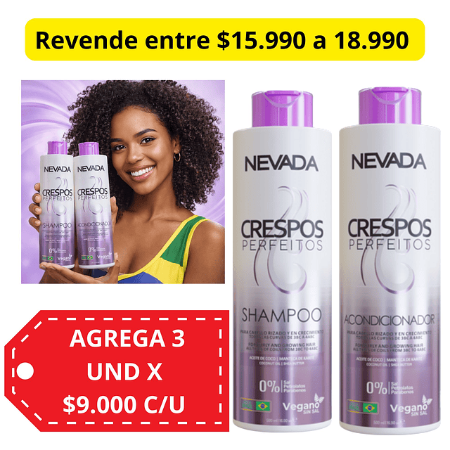 Pack Shampo y Acondicionador NEVADA Crespos Perfectos  - 500 Ml