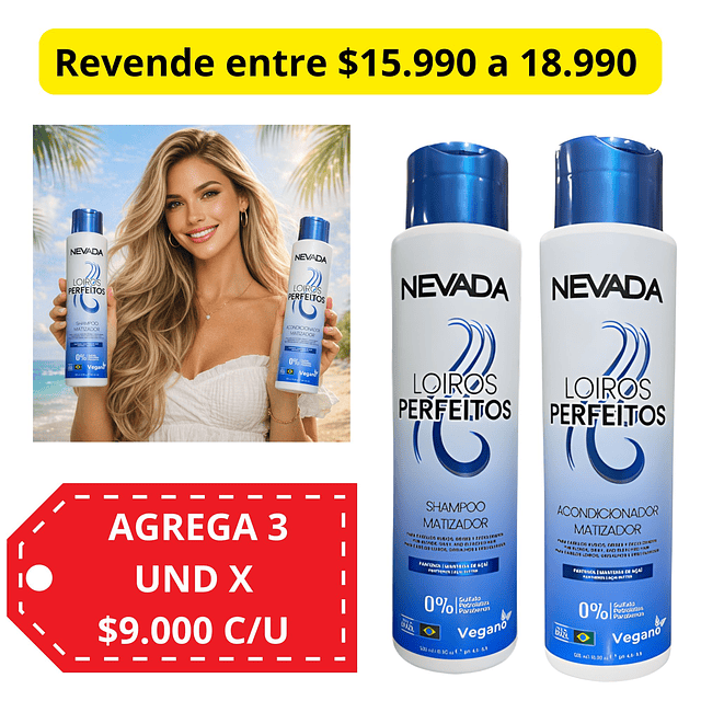Pack Shampo y Acondicionador NEVADA Matizador / Loiros Perfeitos  - 500 Ml