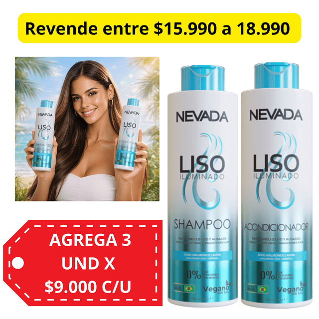Pack Shampo y Acondicionador NEVADA Liso Iluminado - 500 Ml 
